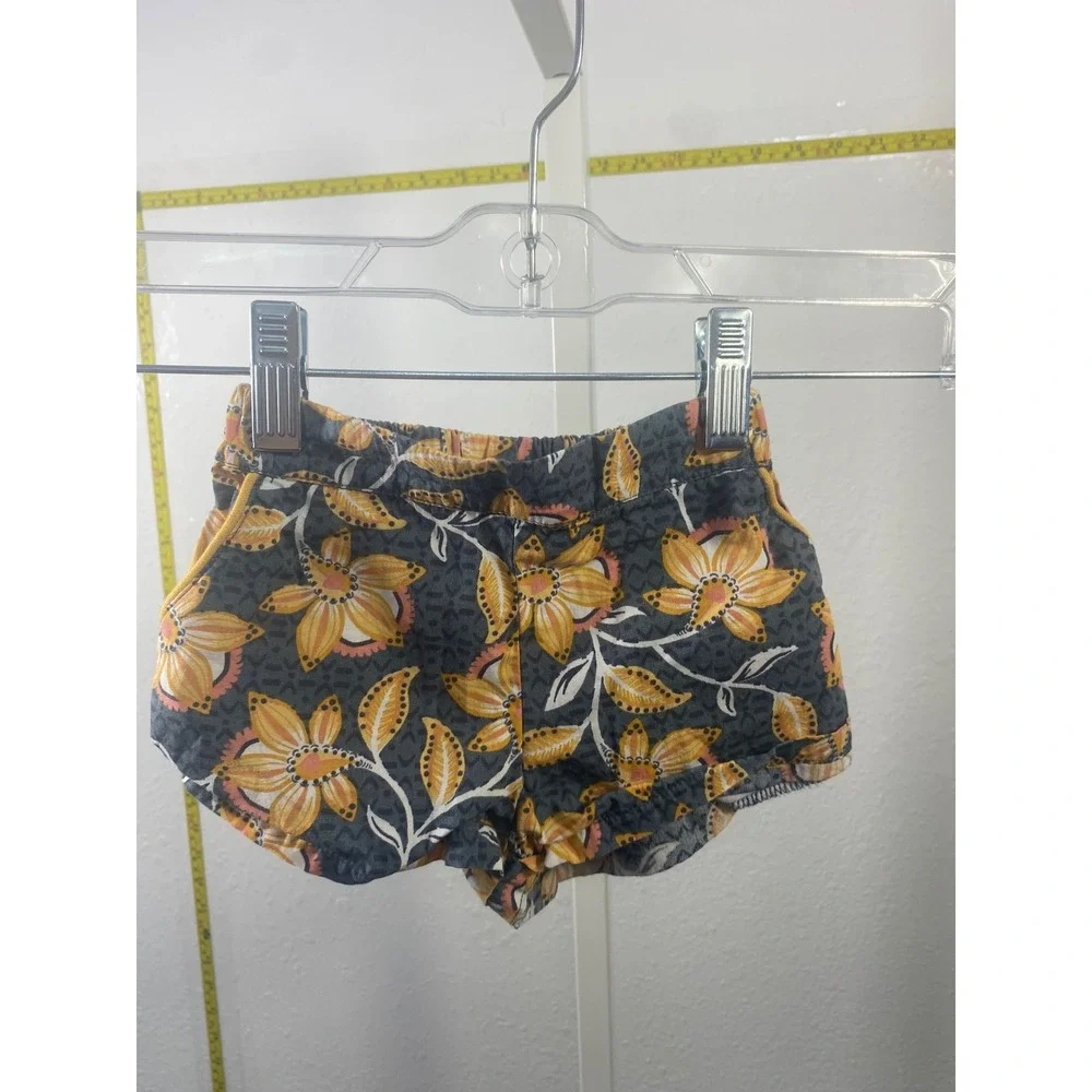 Pink Chicken Girls‎ Floral Shorts Grey Yellow Boho Elastic Waist 12M